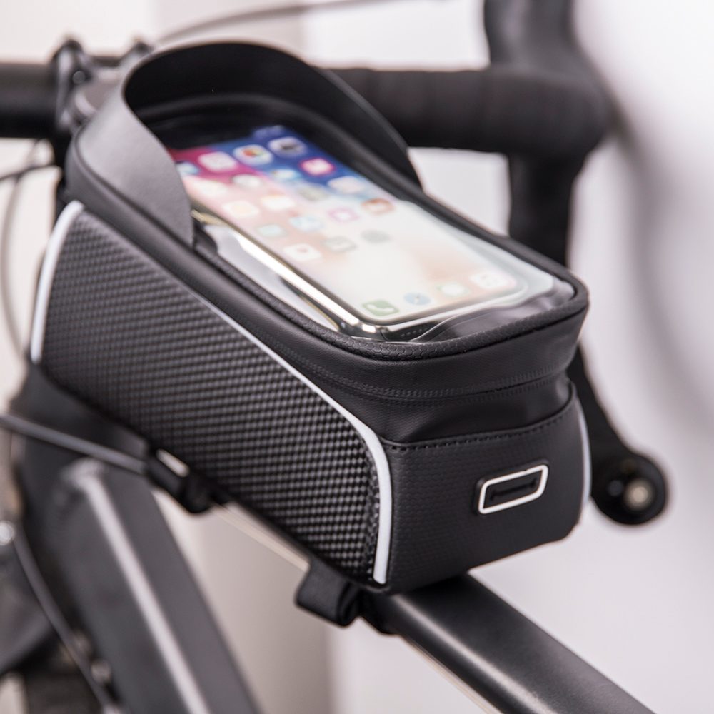 Geantă Impermeabilă Pentru Bicicletă Cu Suport Acoperit De Telefon, Model02, Negru