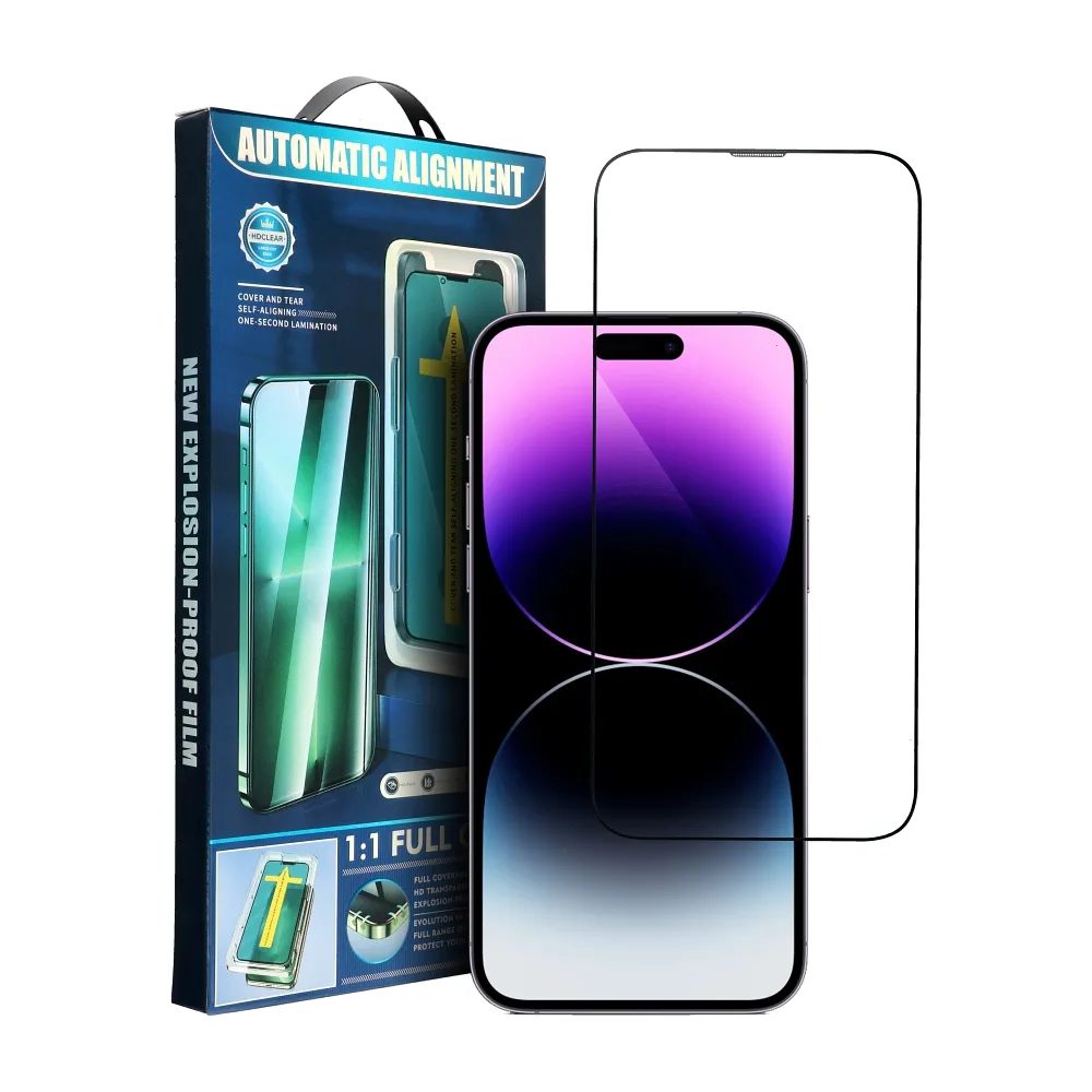 5D Edzett üveg, Applikátorral, IPhone 12, Fekete