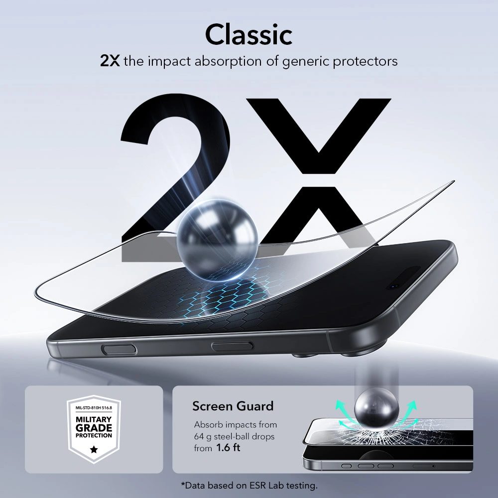 ESR Tvrdené sklo UltraFit, iPhone 17 Pro Max, 2 kusy