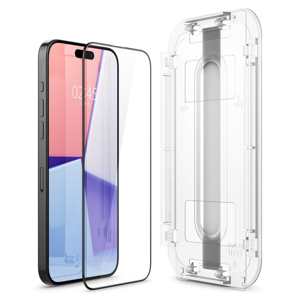 Spigen Glass.TR EZFit FC Z Aplikatorjem, Zaščitno Kaljeno Steklo, IPhone 15 Pro, črn