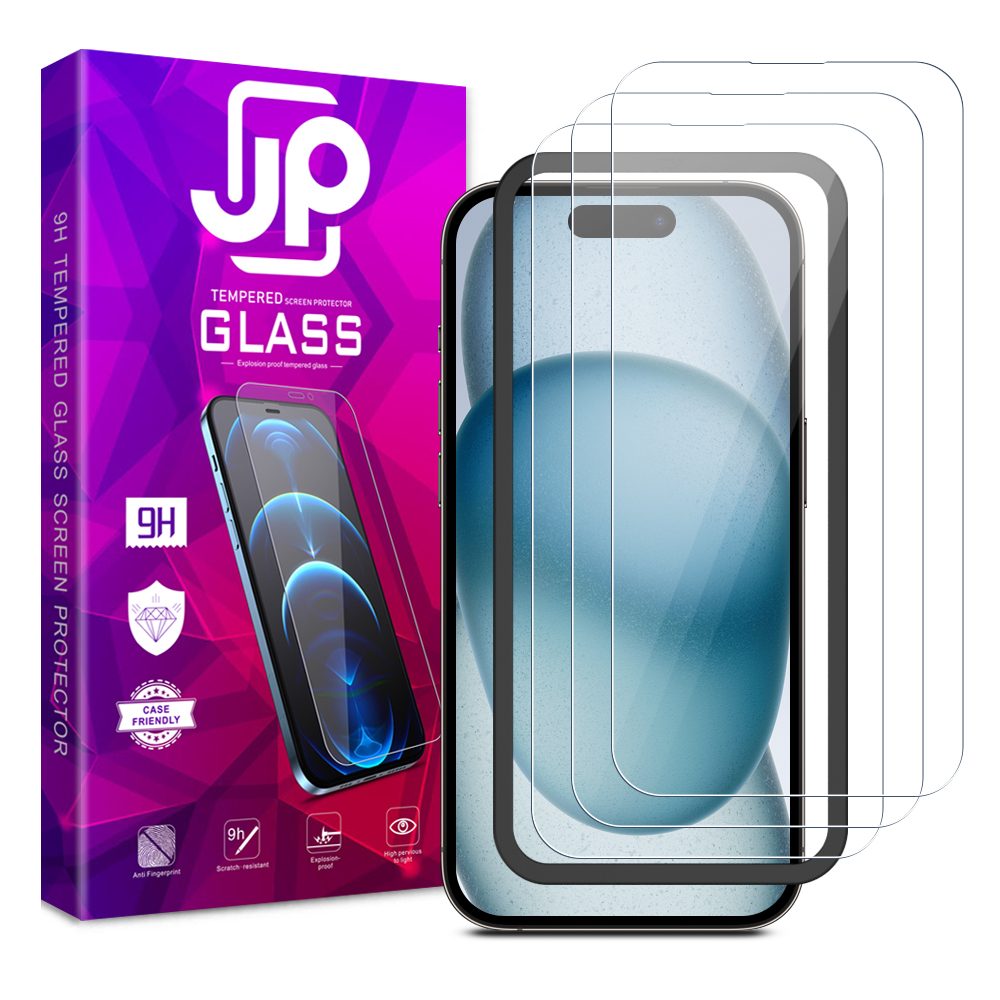 JP Long Pack Kaljeno Steklo, 3 Stekla Za Telefon Z Aplikatorjem, IPhone 15 Plus