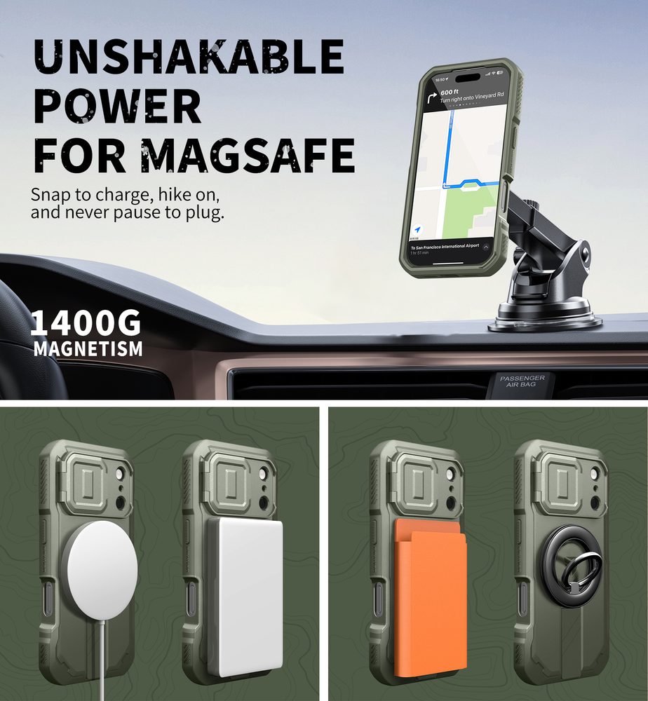 Dexnor MagSafe 360 Kickstand Camprotector obal iPhone 17 Pro, zelený