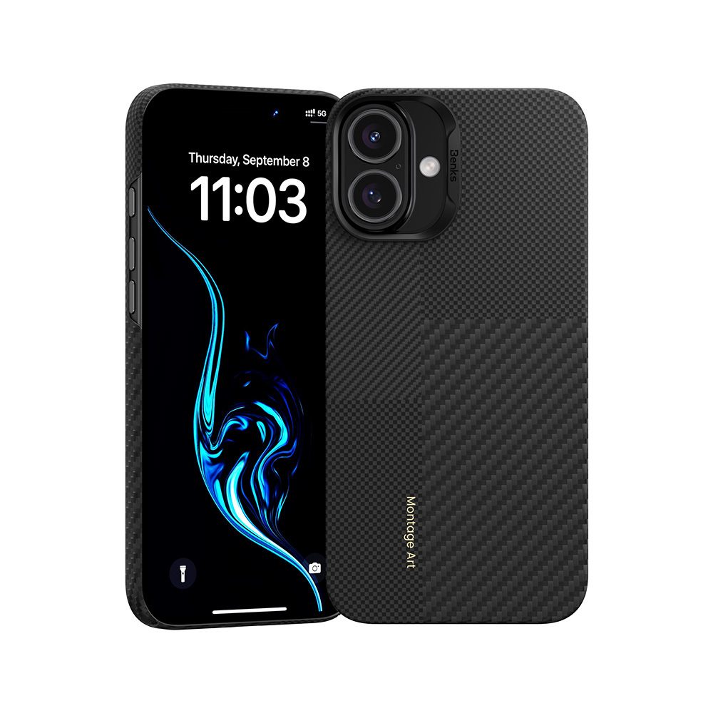 Levně Benks Montage Magnetic Armor Air Kevlar obal PC Frame, iPhone 16, černý