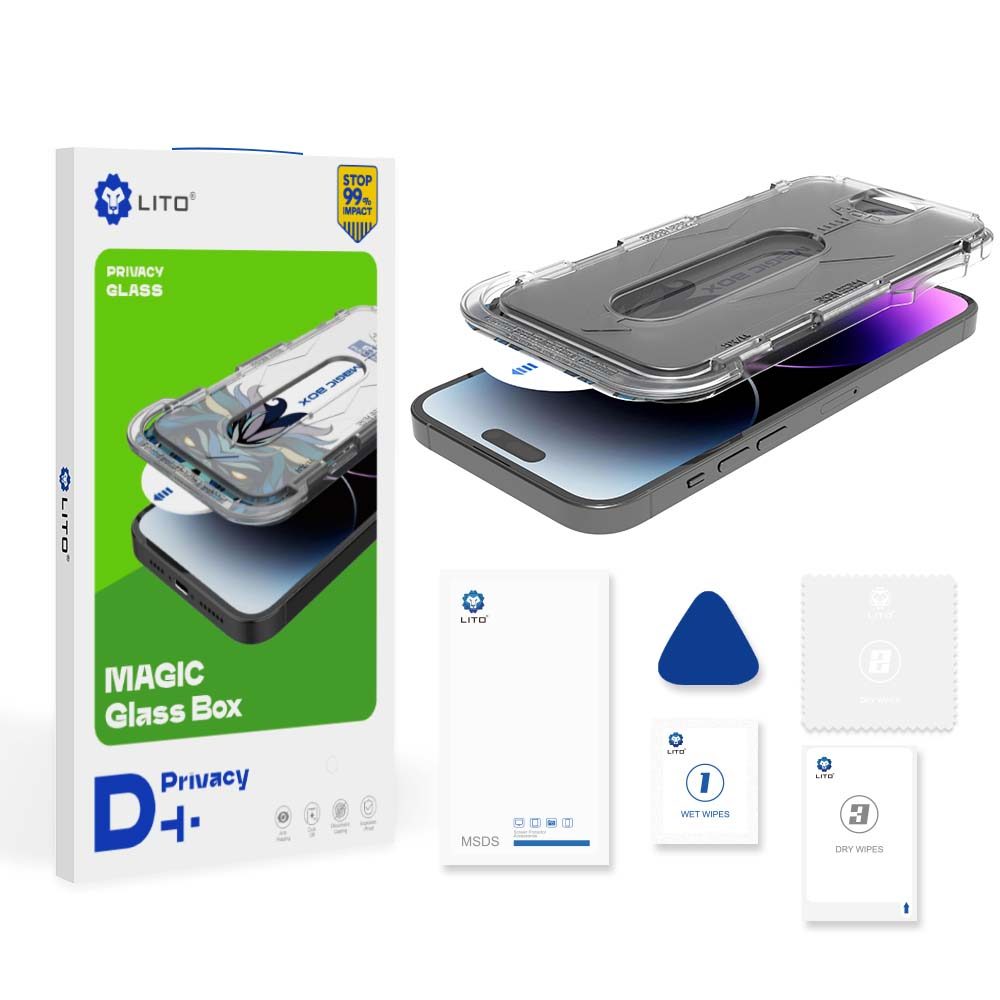 Lito Magic Glass Box D+ Szerszámok, Edzett üveg, IPhone 13 Pro Max / 14 Plus, Adatvédelem
