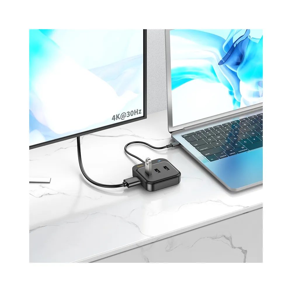 Hoco Adapter HUB 5u1 USB-C Na HDTV + USB3.0 + 2x USB2.0 + USB-C PD100W Multiport, 0,2 M, Crni (HB36)