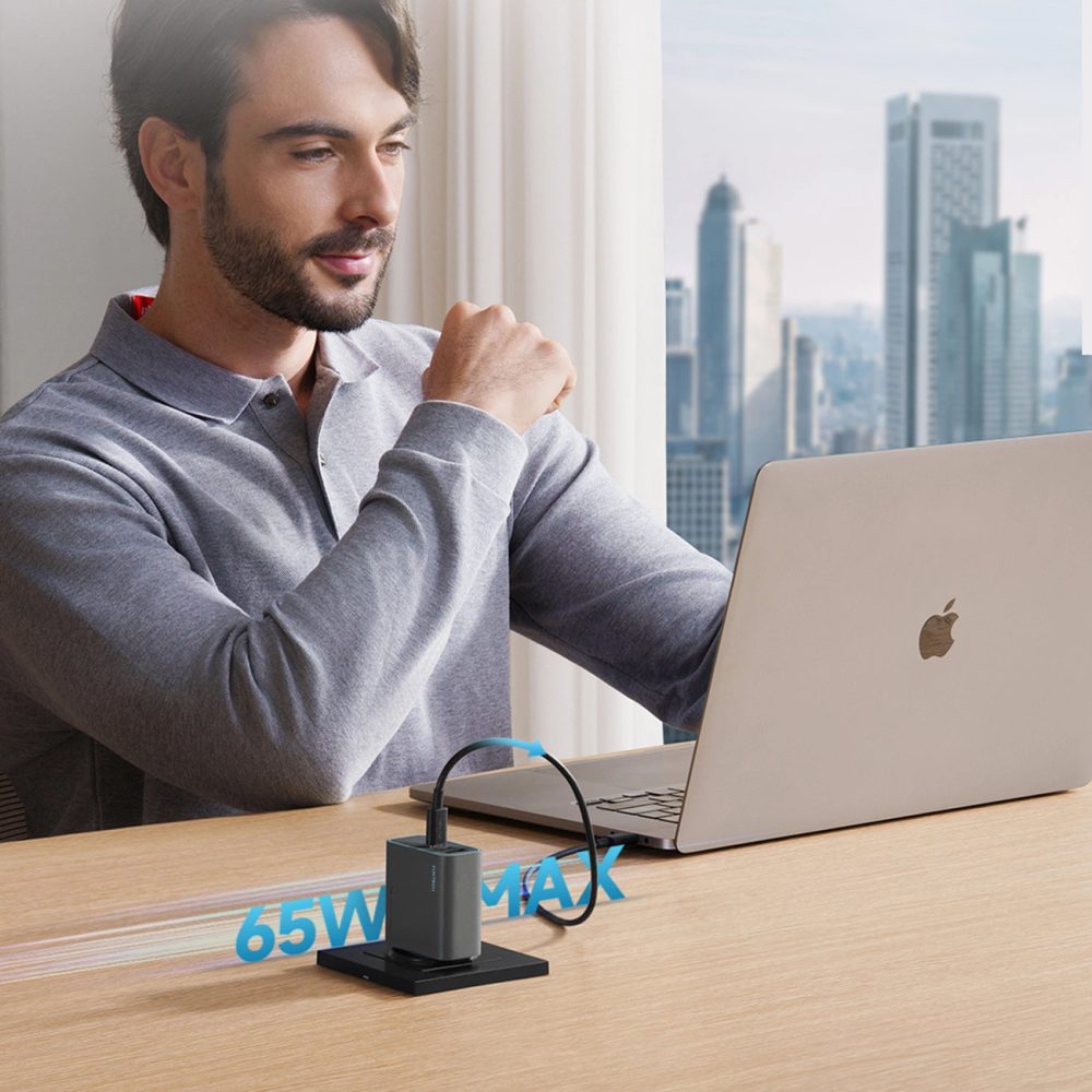 Cuktech CUKAD653EUGR nabíjačka, 2x USB-C + USB-A, 65W, GaN, sivá