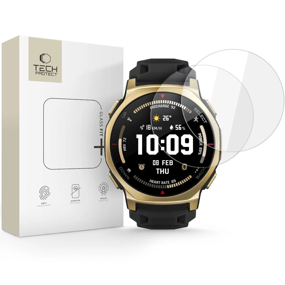 Levně Tech-Protect Tvrzené sklo Glass Fit+, Amazfit T-Rex 3 Pro 44 mm, 2 kusy