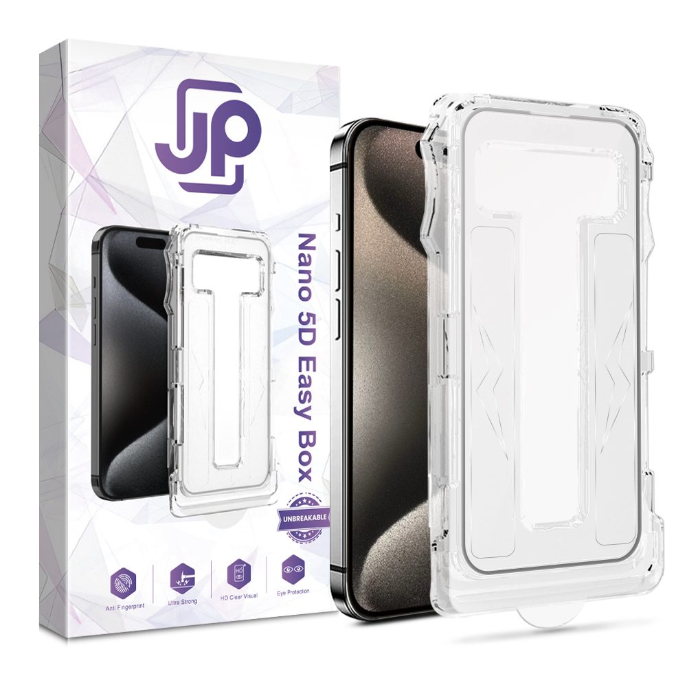 JP Nano 5D edzett üveg Easy Box, iPhone 15 Pro, fekete