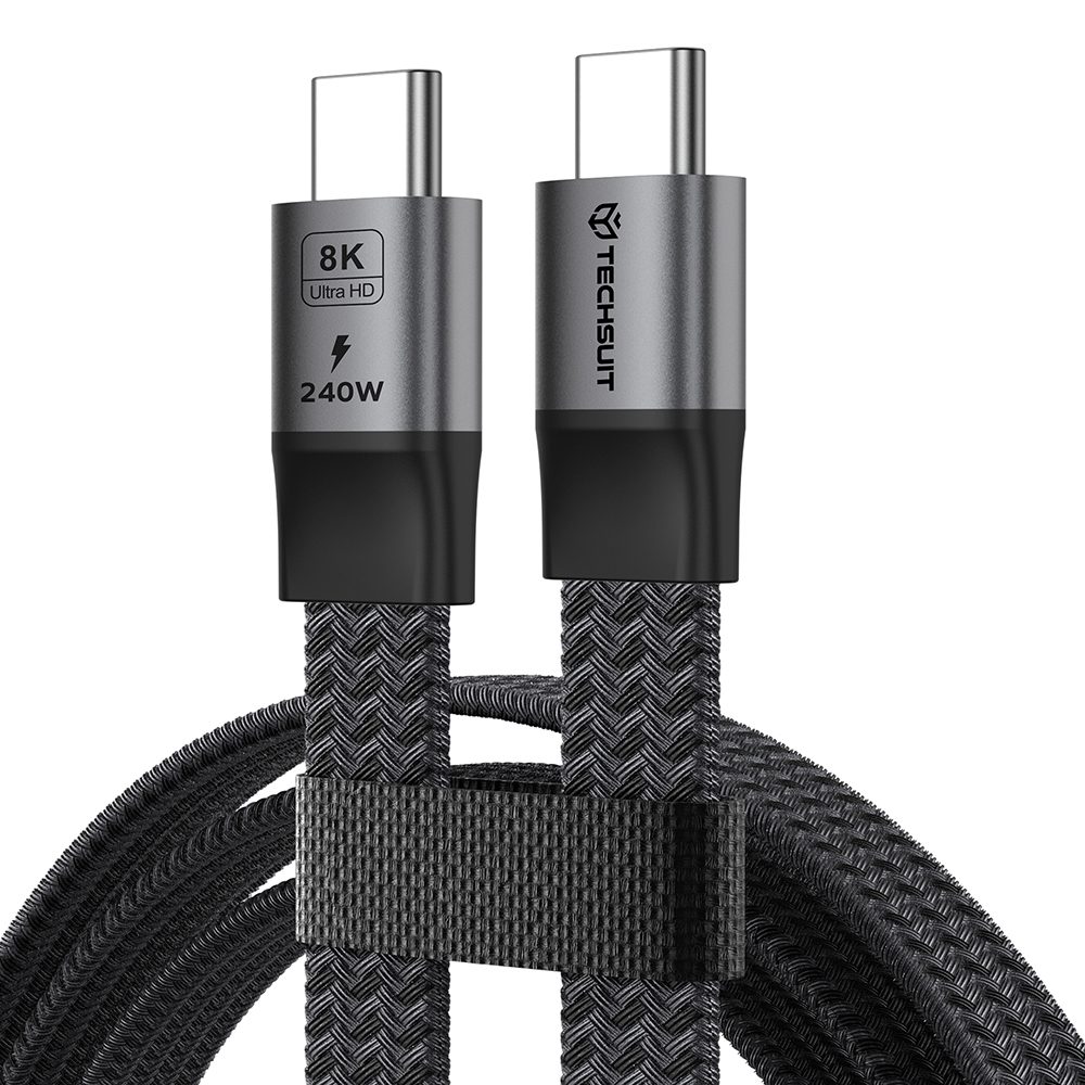 Cablu de date premium Techsuit ElysiumSync Pro (CX1) USB-C - USB-C, PD 240 W, 1 m, gri