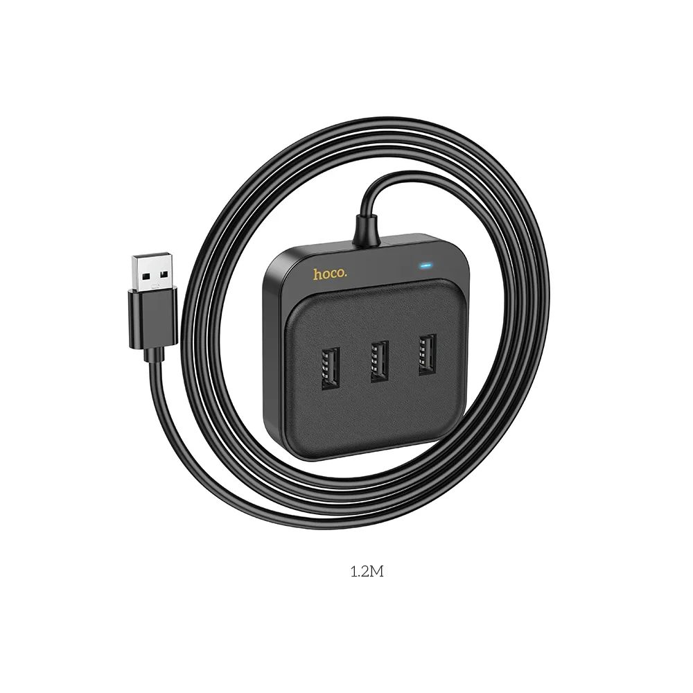 Hoco Adapter HUB 4 U 1 USB Na 3x USB2.0 + RJ45, 100 Mbps Ethernet, 1,2 M, Crni (HB35)