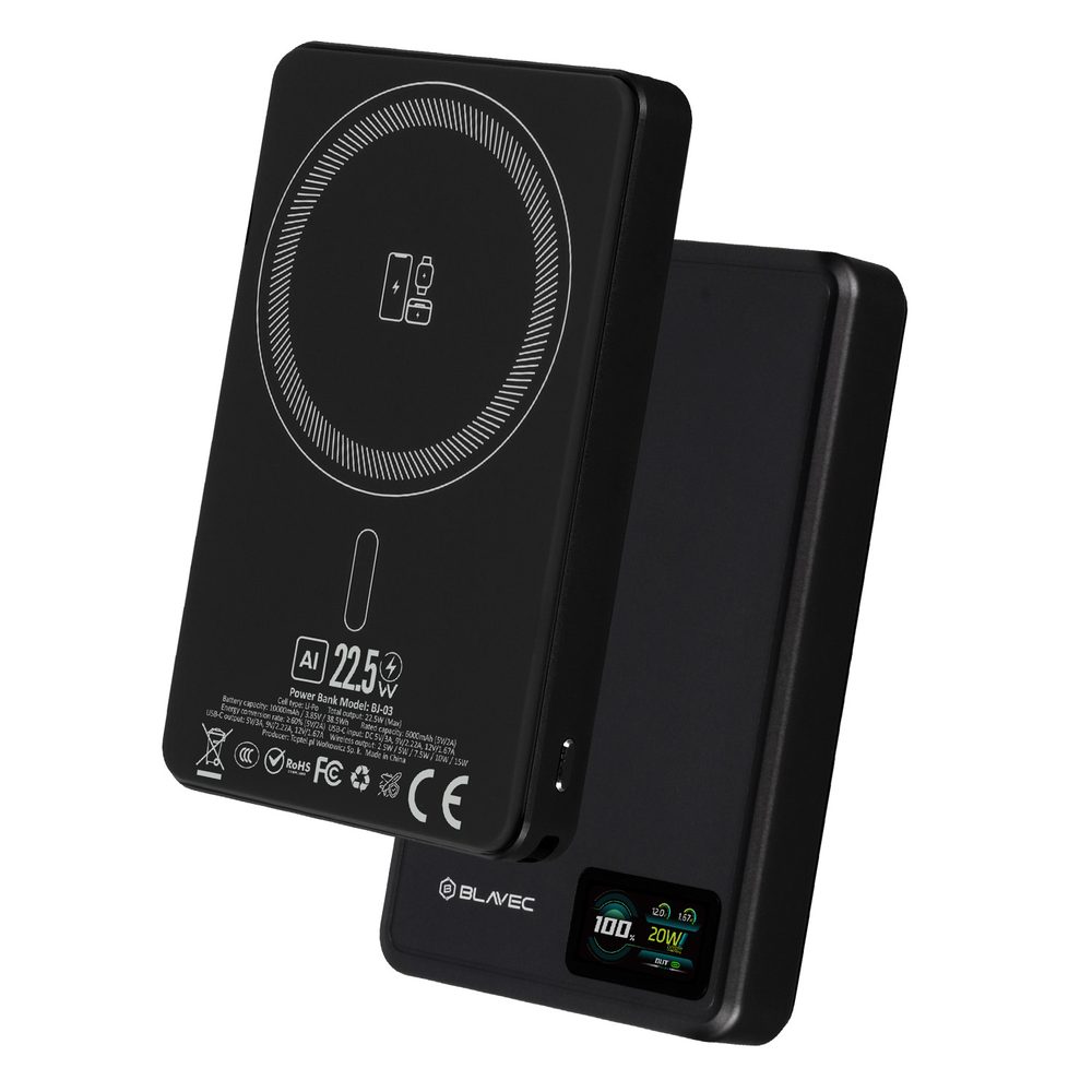 Blavec BJ-03 Slim 3v1 MagSafe powerbanka USB-C, 10000mAh, 22,5W, čierna