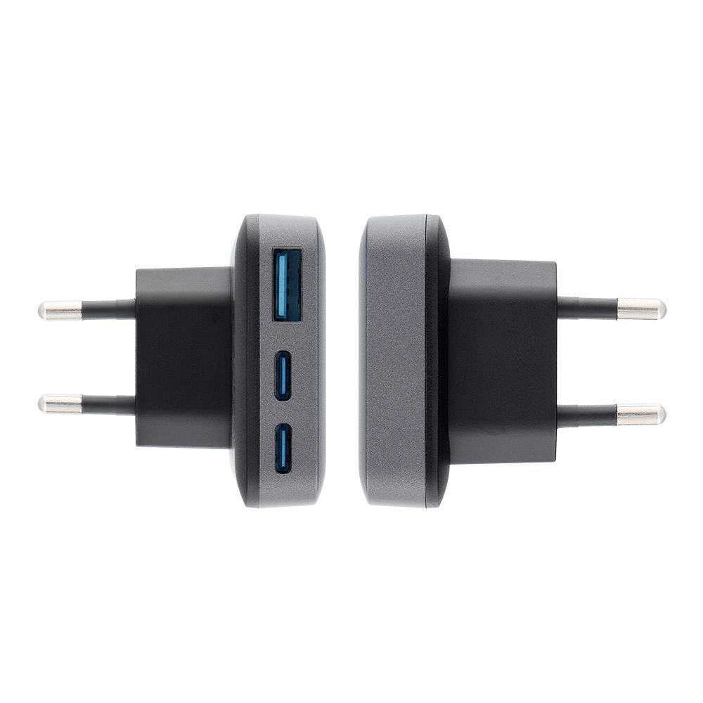 Forcell F-Energy ultratenká nabíjačka VT-47, 2x USB-C + USB-A, 4A, 65W, sivá