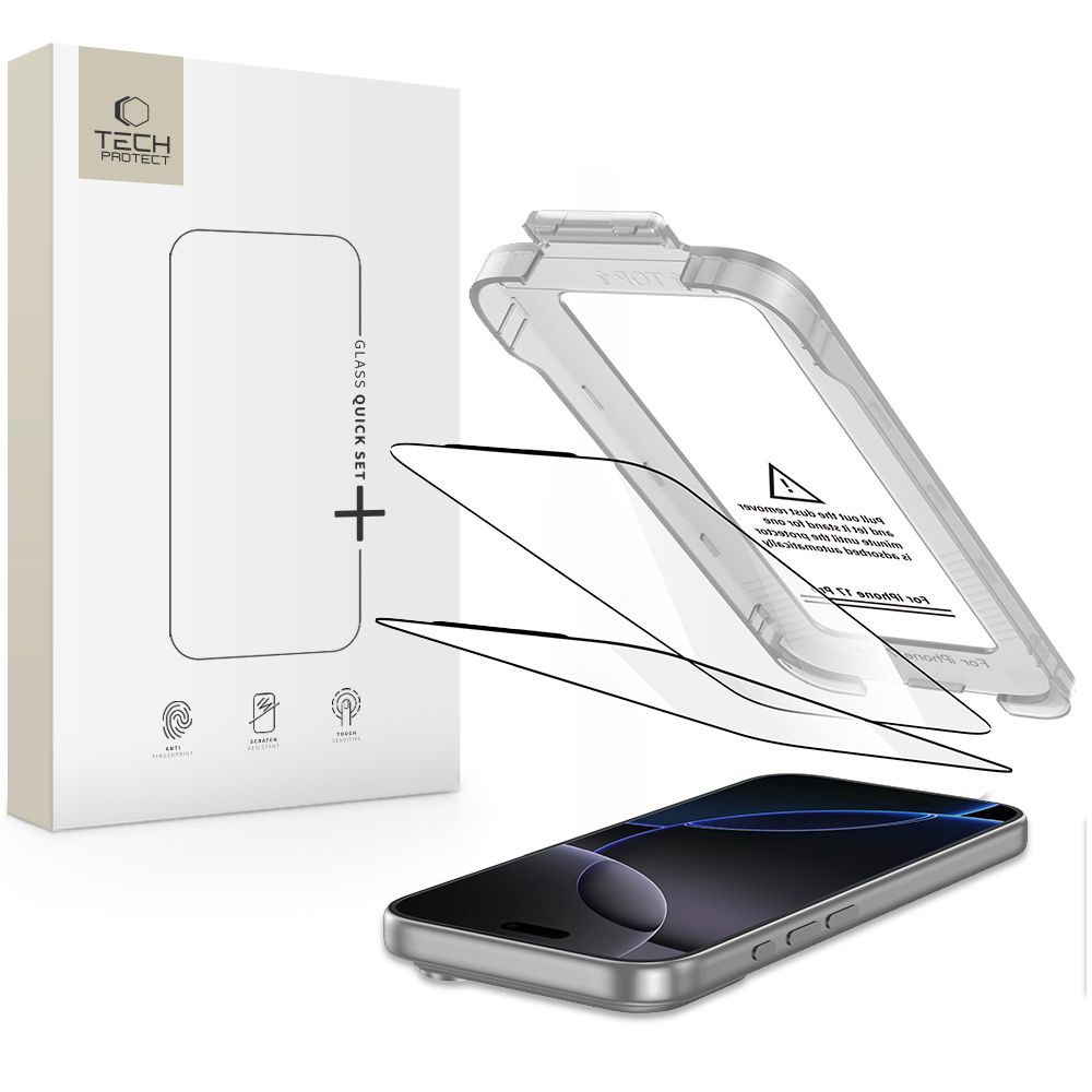 Levně Tech-Protect Tvrzené sklo Quick Set+, iPhone 17 Pro Max, černé, 2 kusy
