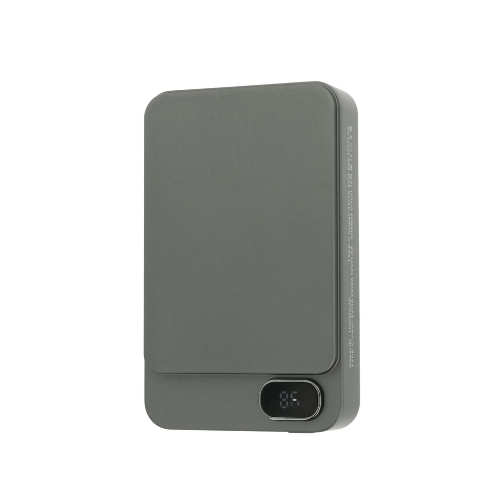 Fém Magsafe vezeték nélküli power bank kijelzővel, 10000mAh, QC, PD20W, szürke
