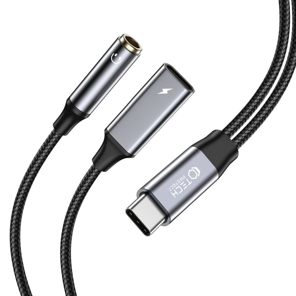 Tech-Protect UltraBoost Kabel USB-C - Mini Jack 3,5mm A USB-C, PD60W/6A, černý