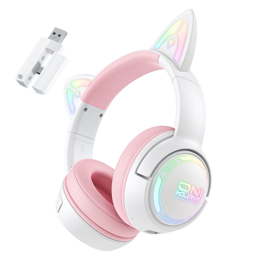 Onikuma GT838 Bezdrátová sluchátka s RGB LED osvětlením, růžová