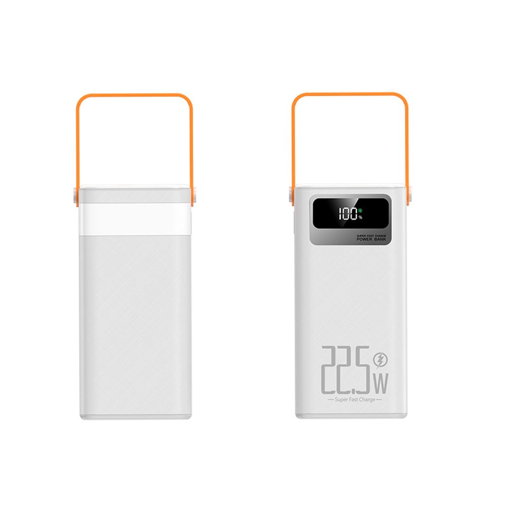 Levně Powerbanka 60 000 mAh, 22.5W PD, 4 USB + 2 kabely, LED světla, bílá