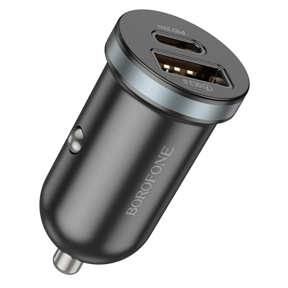 Borofone BZ22 Scenery nabíjačka do auta, USB + USB-C, QC 3.0, PD 30W, čierna