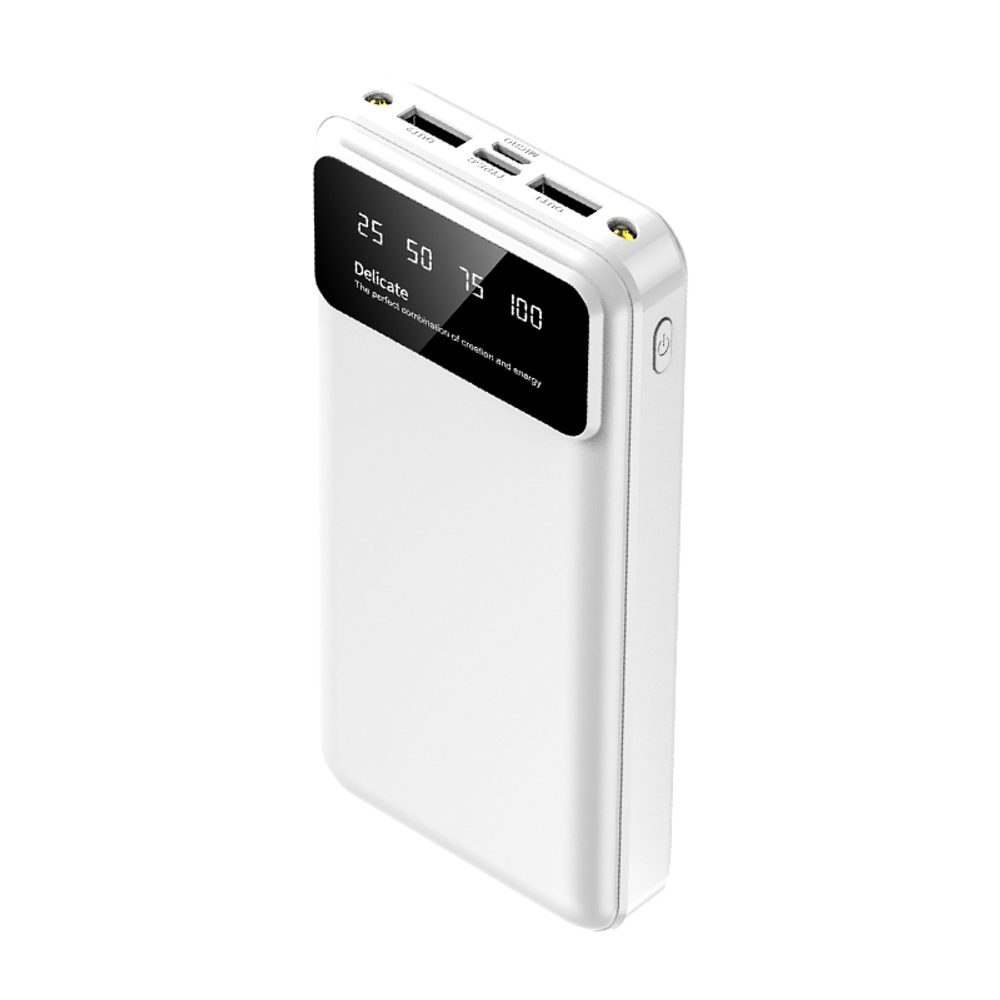 Levně Powerbanka 20000mAh, 2x USB, s LED světlem, bílá