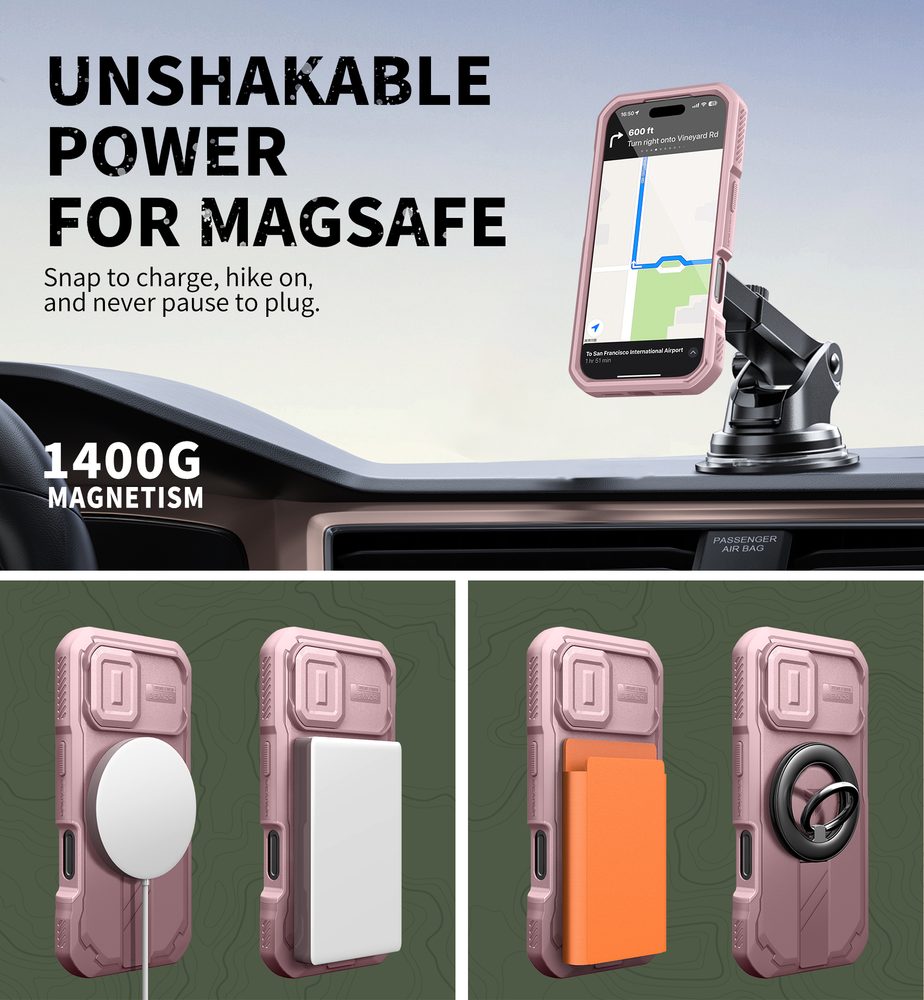 Dexnor MagSafe Kickstand Camprotector obal iPhone 17, ružový