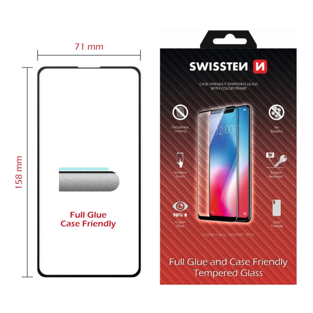 Swissten Full Glue, Color Frame, Case Friendly, Folie De Sticlă Securizată Protectoare, Samsung Galaxy A71, Neagră