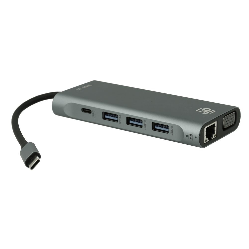 JP Hub 11v1, USB-C na HDMI / VGA / LAN / 2x USB-C PD / 3x USB 3.0 / TF/Micro SD / Jack 3,5mm, sivý