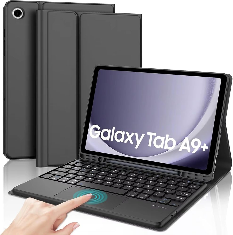Levně JP Magnetické pouzdro s Bluetooth klávesnicí, touchpadem, podsvícením a držákem pro stylus, Samsung Galaxy Tab A9 Plus, černé
