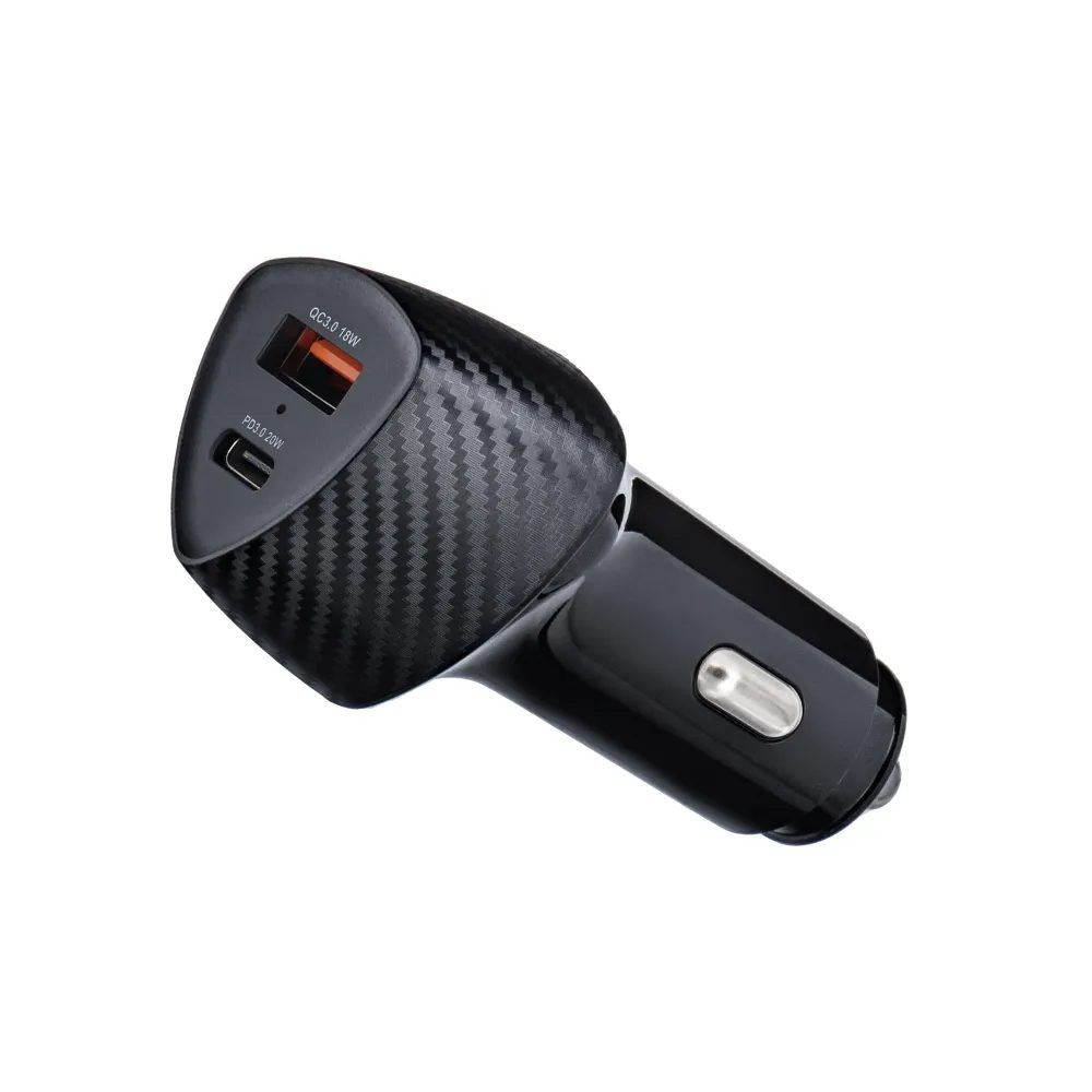 Forcell Carbon Car Adapter, USB-C 3.0 PD20W + USB QC3.0, 18W, 5A, CC50-1A1C, črn