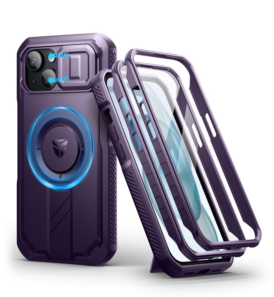 Dexnor MagSafe 360 Kickstand Camprotector borító iPhone 15, lila
