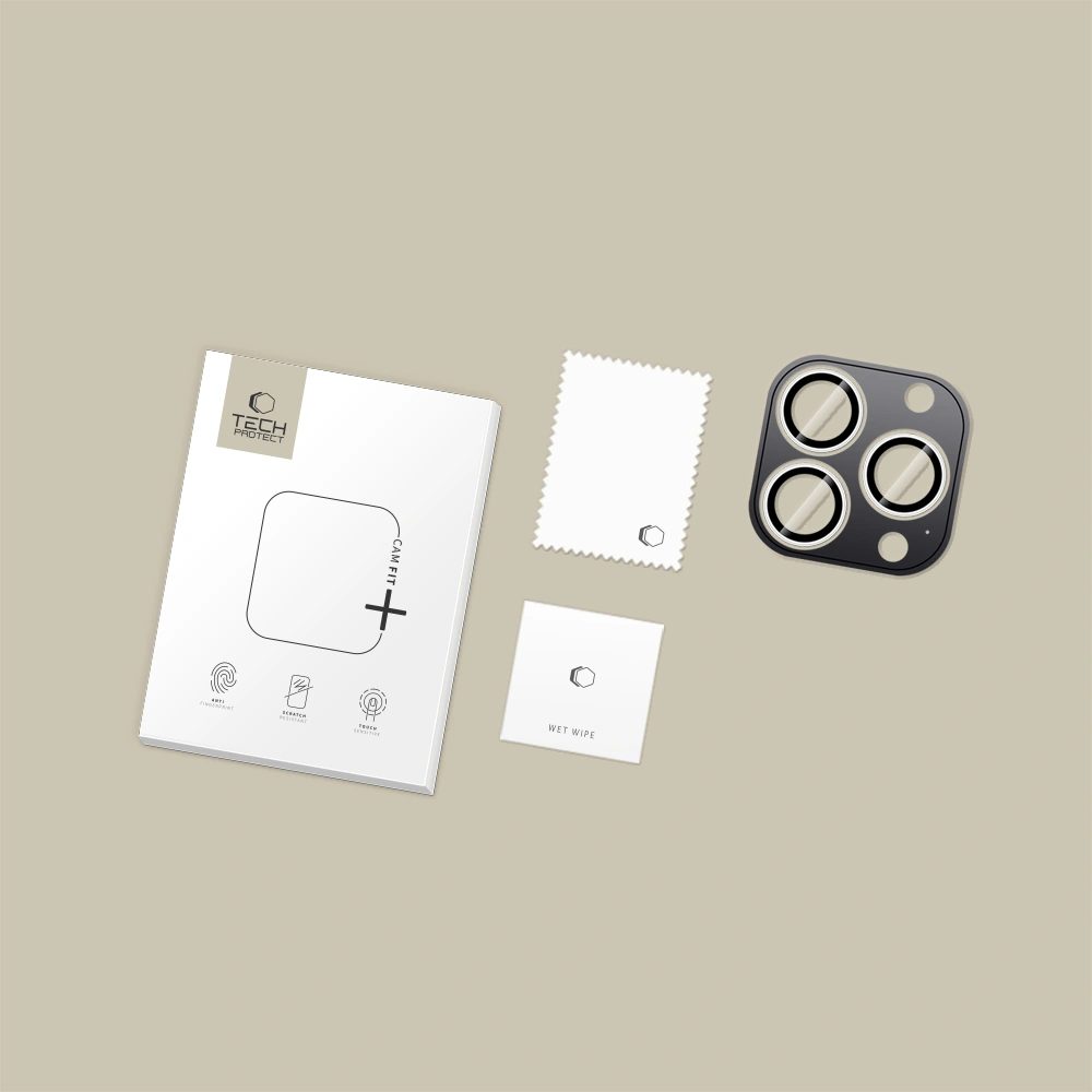 Tech-Protect Camring Fit+, sklíčko na objektív fotoaparátu, iPhone 14 Pro / Max / 15 Pro / Max / 16 Pro / Max / 17 Pro / Max, strieborné
