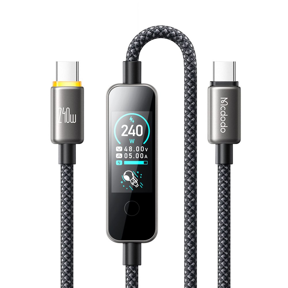 Cablu de date Mcdodo cu display TFT (CA-8750) USB-C - USB-C, 240 W, 1,2 m, negru