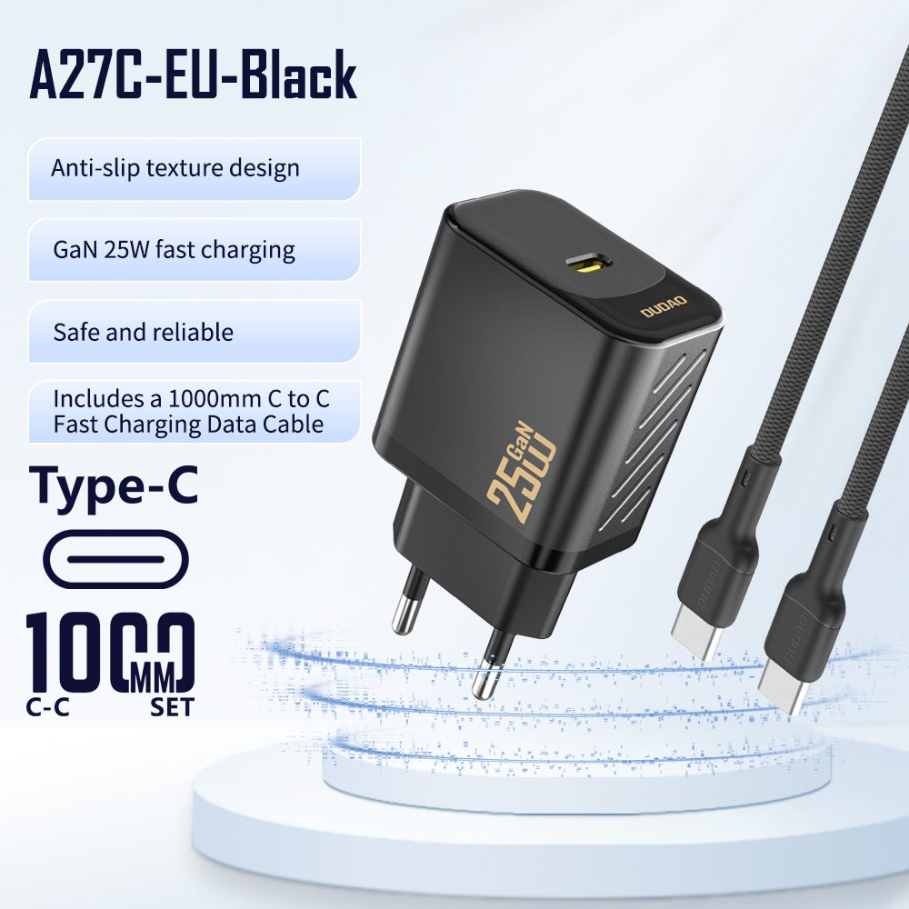 Dudao A27CEU nabíjačka USB-C + kábel USB-C - USB-C, PD 25W GaN, čierna