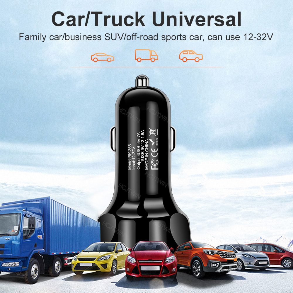 Nabíjačka do auta so 4 USB portami, QC3.0, čierna