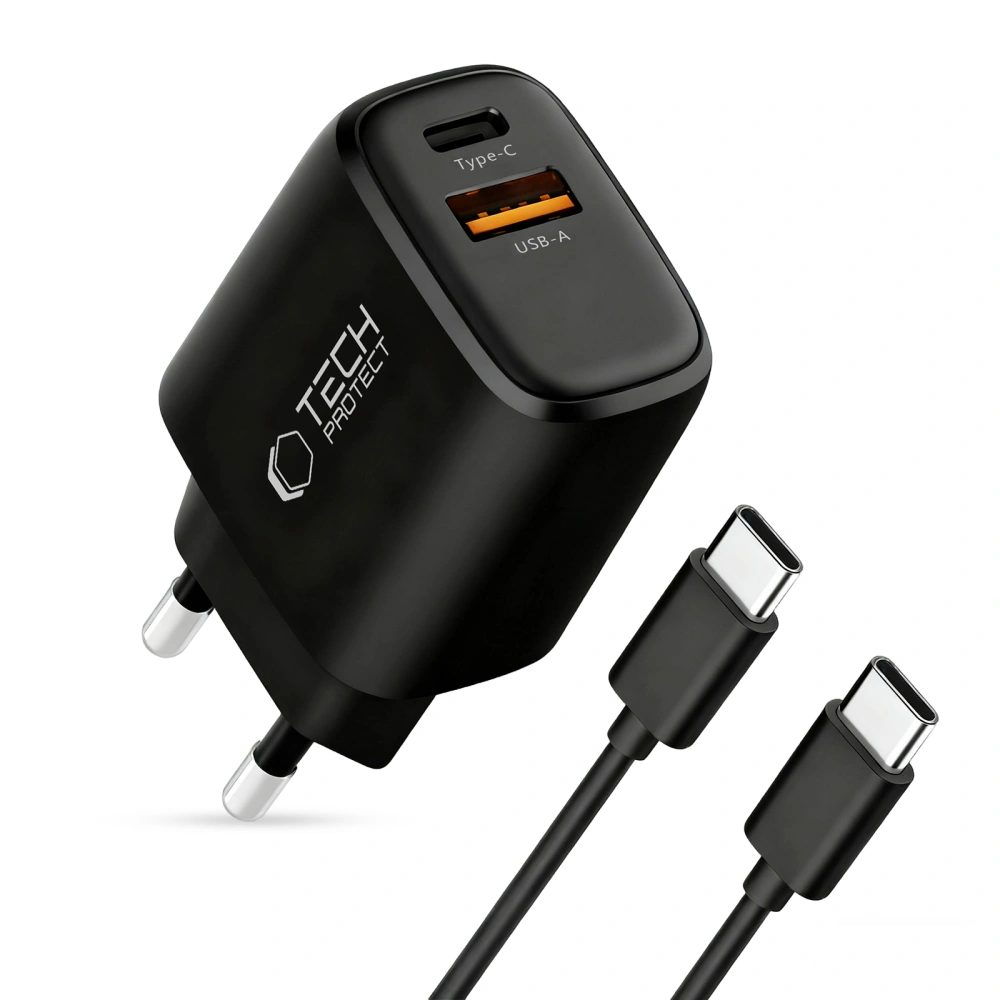 Tech-Protect NCA45W-GAN 2-portová nabíjačka PD 45W / QC3.0 + kábel USB-C, čierna