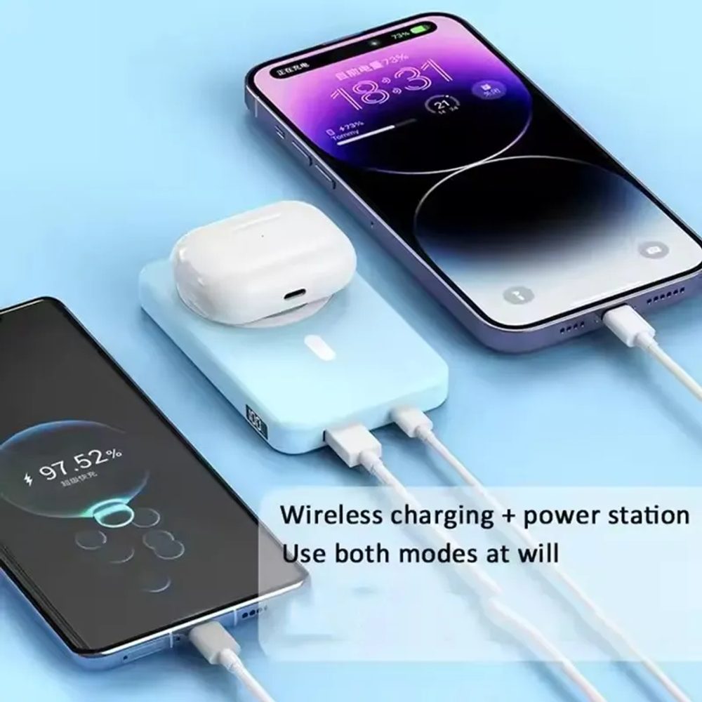 UltraThin Magsafe bezdrôtová powerbanka so stojanom a digitálnym displejom, 10000mAh, 22,5W, Quick Charge 3.0, PD20W, ružová