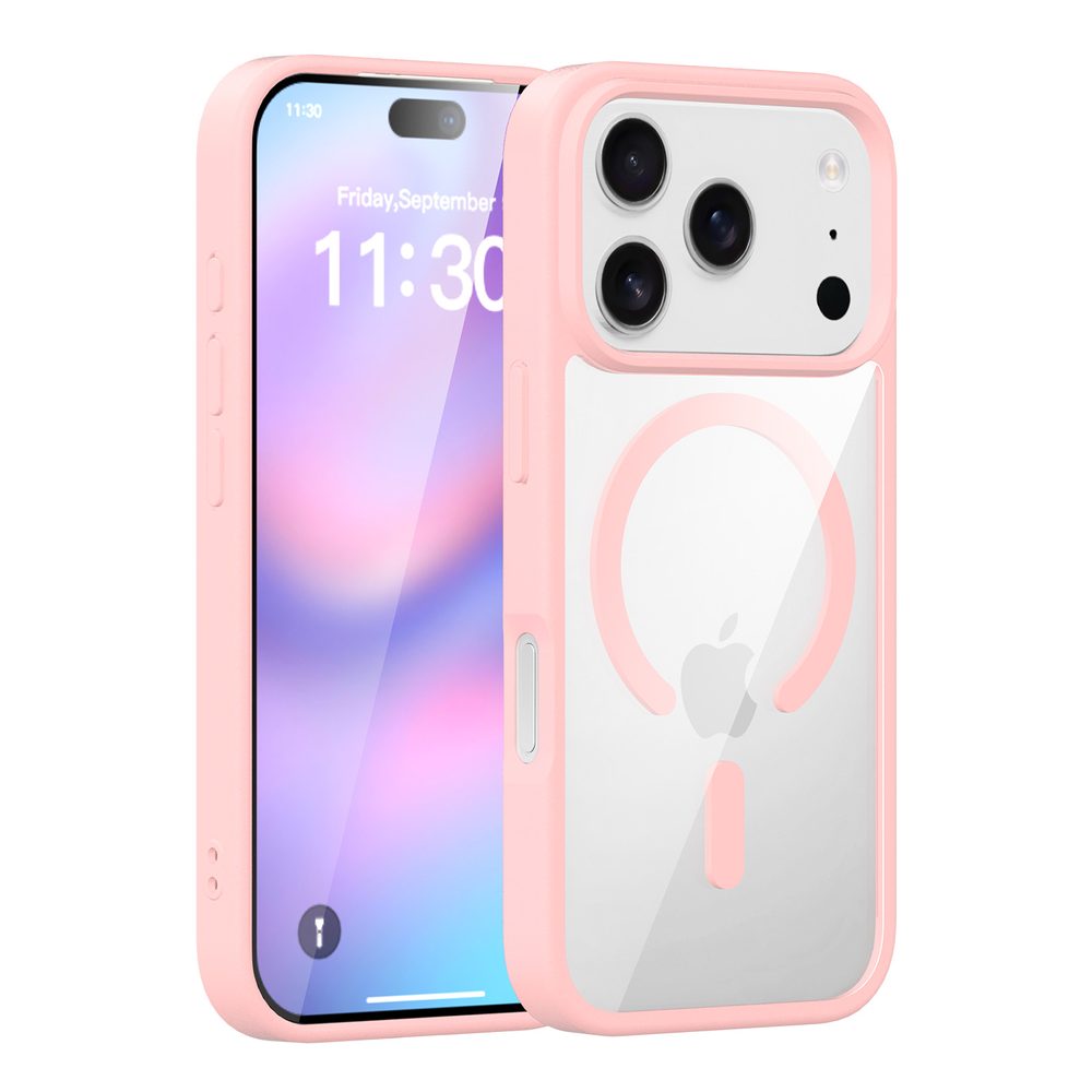 Levně JP MagFit Clear MagSafe obal s N52 magnetem, iPhone 17 Pro, světle růžový