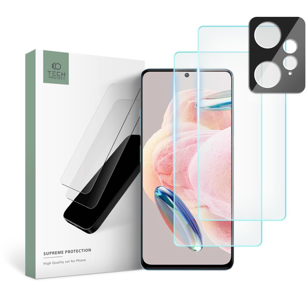 Tech-Protect Supreme Set, 2 Tvrdené Sklá + Sklo Na šošovku, Xiaomi Redmi Note 12 4G / LTE