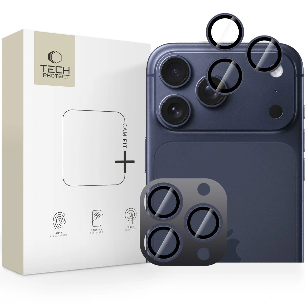 Levně Tech-Protect Camring Fit+, sklíčko pro čočku fotoaparátu, iPhone 14 Pro / Max / 15 Pro / Max / 16 Pro / Max / 17 Pro / Max, tmavě modré