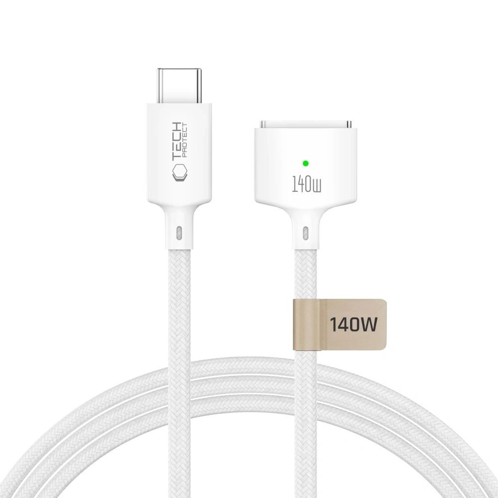 Tech-Protect MMC01 UltraBoost Cablu magnetic USB-C - MagSafe 3 pentru MacBook, 140 W, 2 m, alb