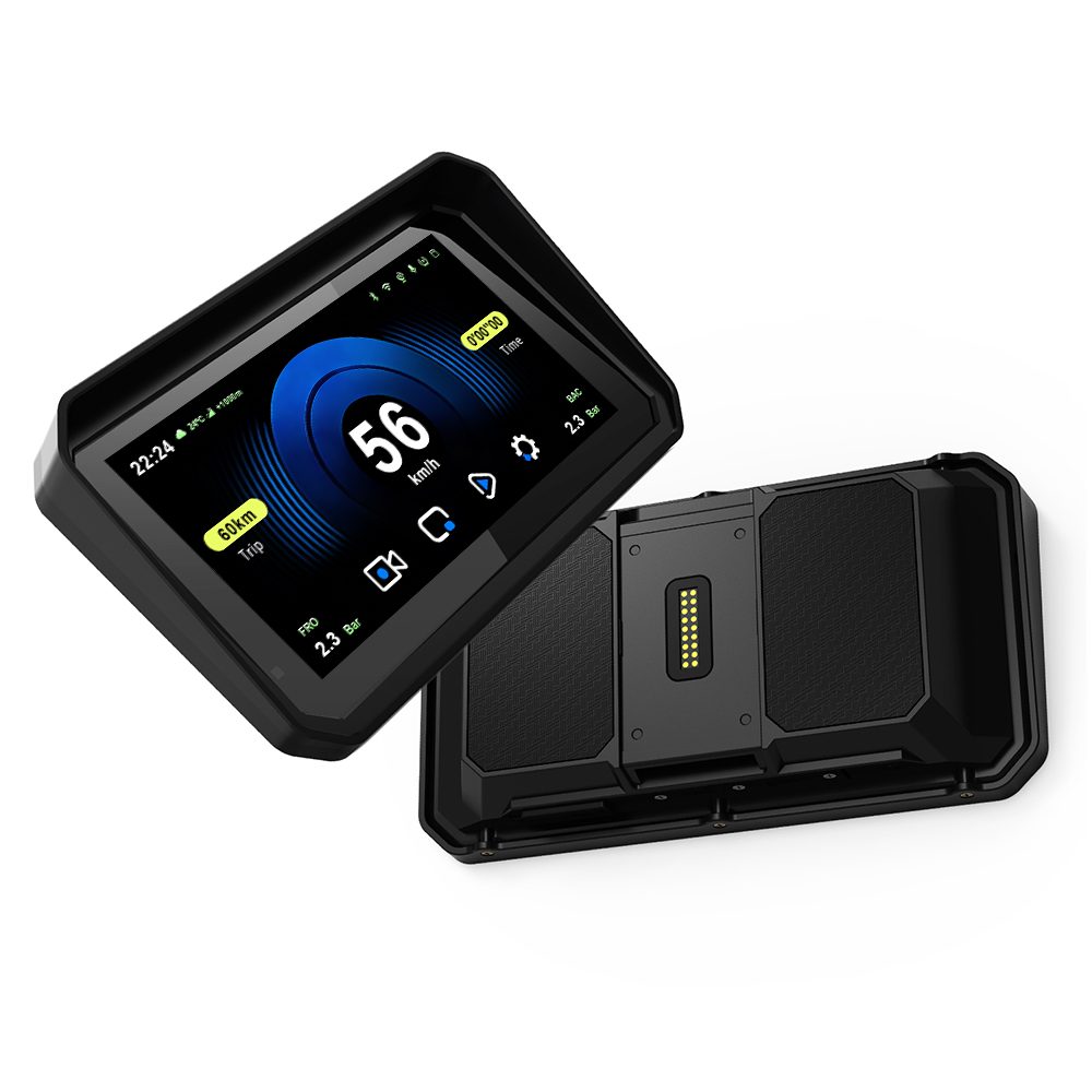 Ecran Motocicletă 6" cu CarPlay Wireless și Android Auto, Cameră Duală Full HD și Suport cu Prindere Rapidă