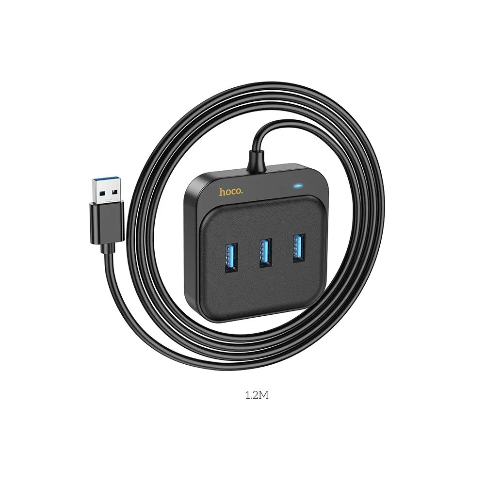 Hoco HUB 4v1 USB Do 3x USB3.0 + RJ45, Gigabit Ethernet, 1,2 M, črna (HB35)