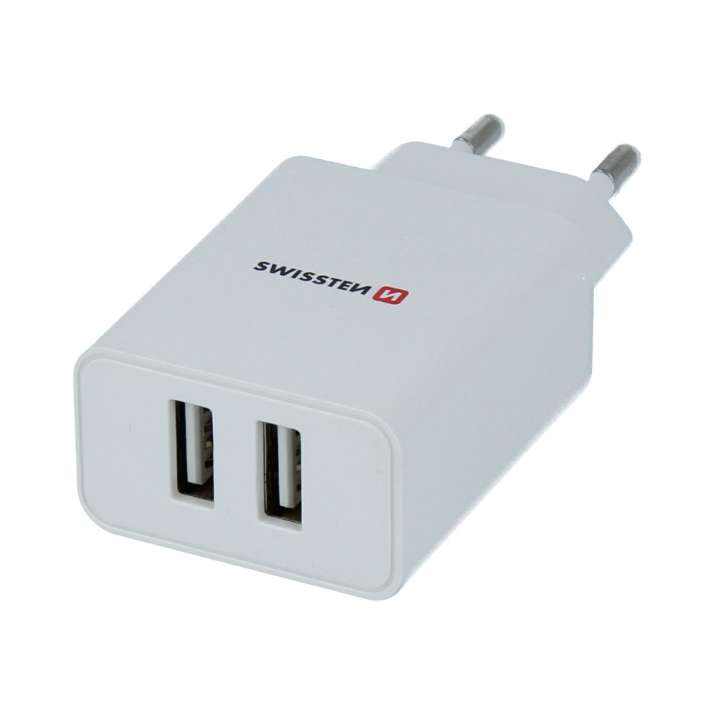 Swissten Hálózati Adapter Smart IC 2x USB, 2.1A Power, Fehér + USB-C Kábel 1.2m