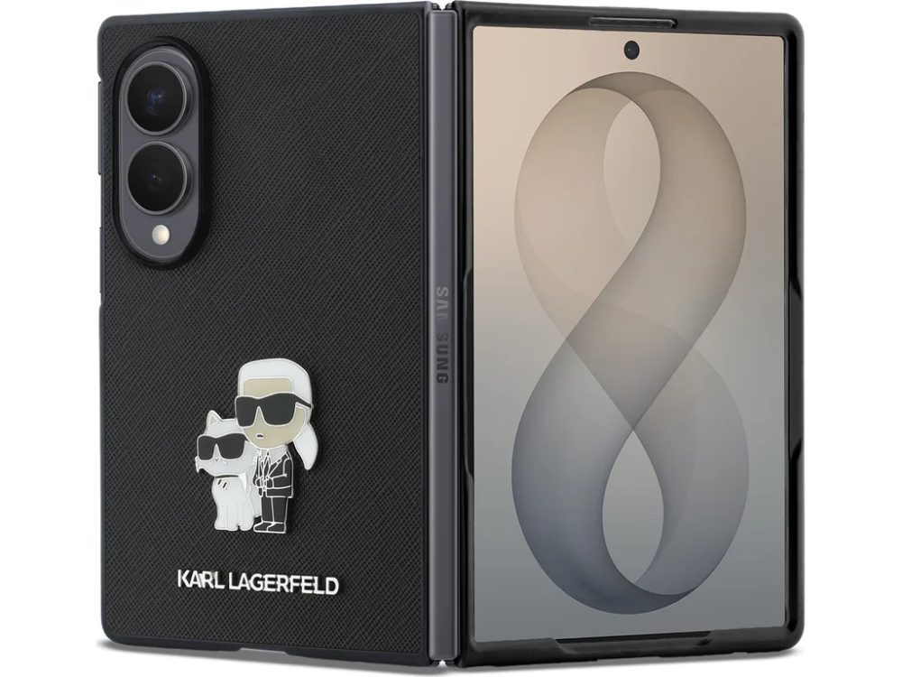 Karl Lagerfeld Saffiano Karl&Choupette Metal Pin husă de protecție, Samsung Galaxy Z Fold 8, negru