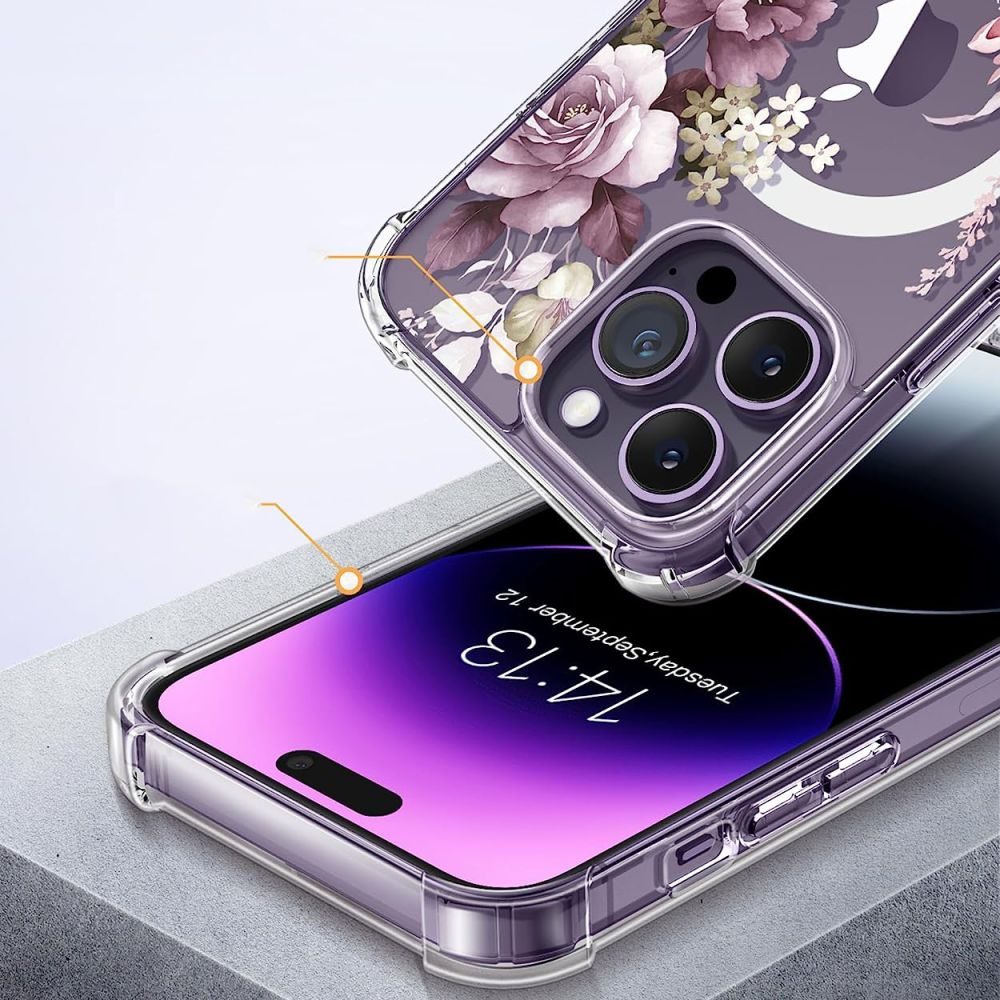 Tech-Protect Magmood, IPhone 13 Pro Max, Rózsaszín Virágok