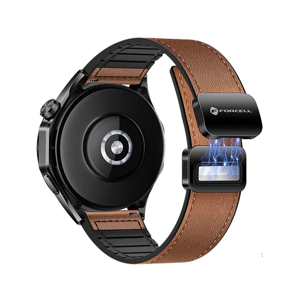 F-Design FS20 Magnetický řemínek z ekokůže pro hodinky Samsung Watch 22 mm, hnědý