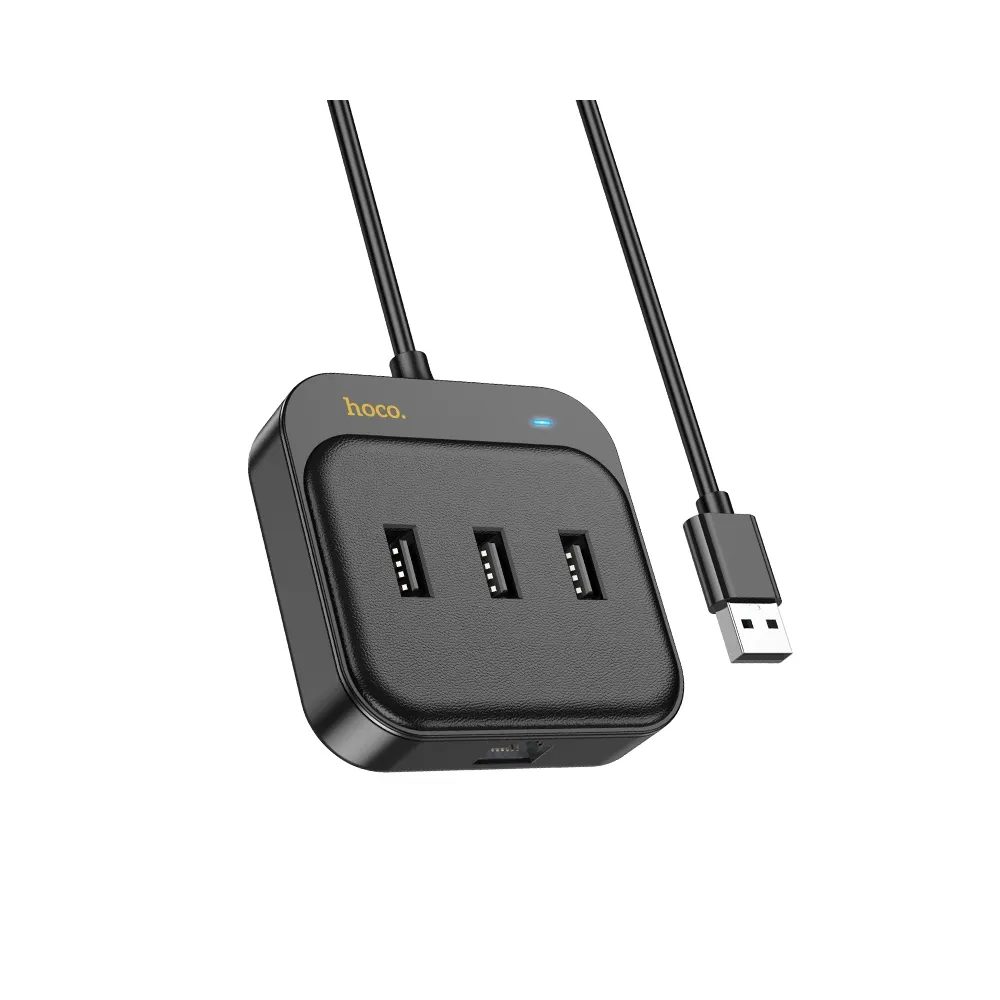 Hoco Adaptér HUB 4v1 USB Na 3x USB2.0 + RJ45, 100 Mbps Ethernet, 1,2 M, černý (HB35)