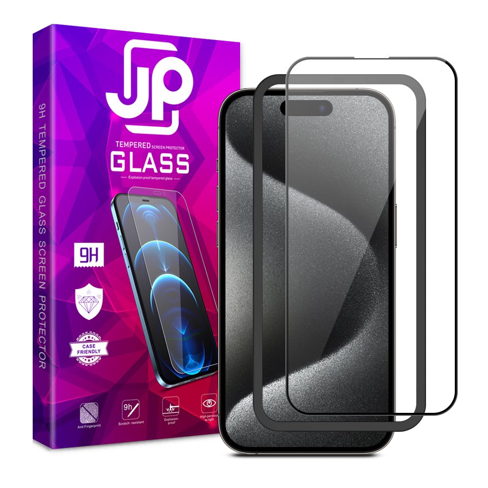JP 3D üveg Felhelyezési Kerettel, IPhone 15 Pro, Fekete