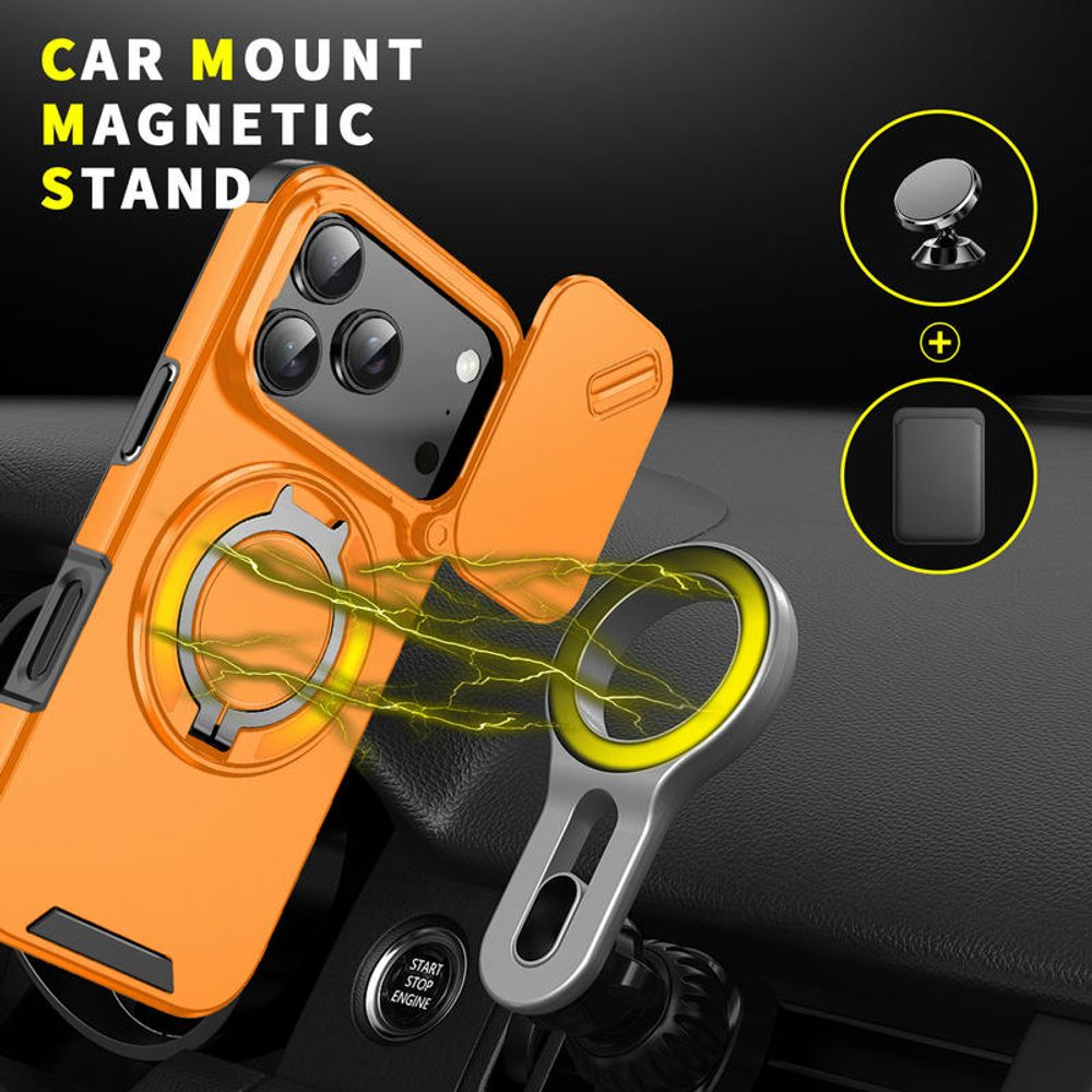 Camslide Stand obal, iPhone 17 Pro, oranžový
