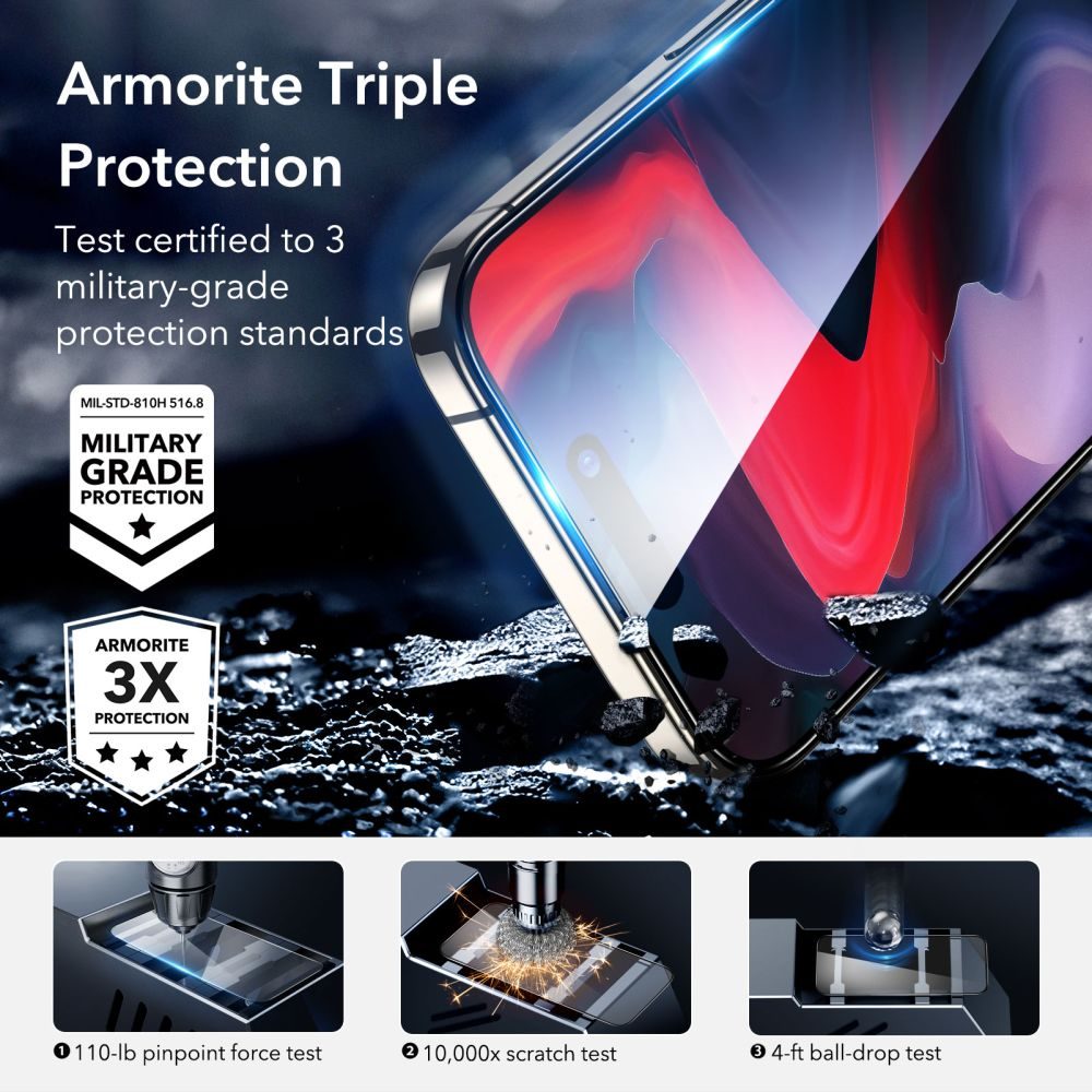 ESR Armorit Zaštitno Kaljeno Staklo, IPhone 15 Pro Max, Crni