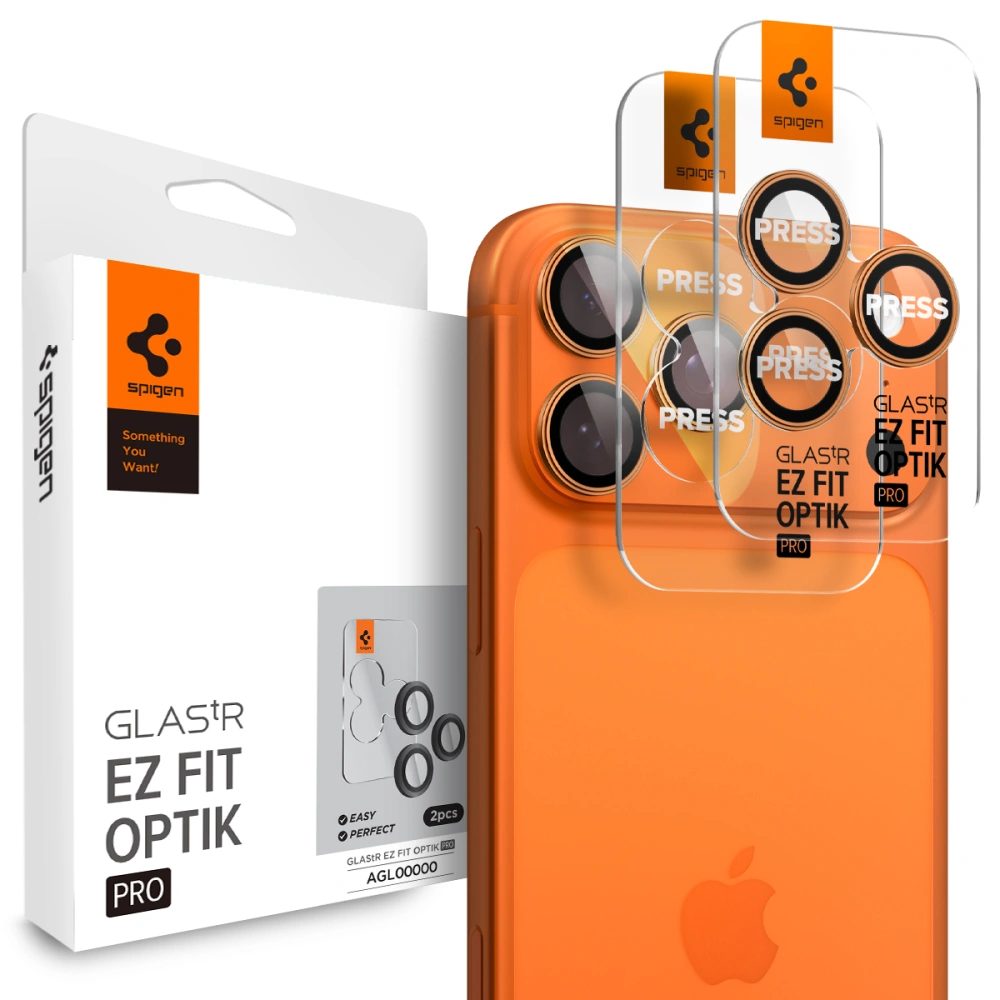 Levně Spigen Optik.TR Ez Fit ochrana fotoaparátu, 2 kusy, iPhone 14 Pro / Max / 15 Pro / Max / 16 Pro / Max / 17 Pro / Max, oranžová